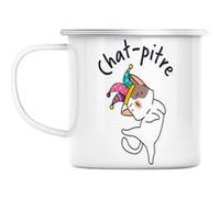 Mug en métal émaillé Chat pitre chaton humour jeu Blanc G