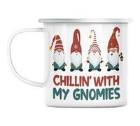 Mug en métal émaillé Chillin with my gnomies noel Blanc G