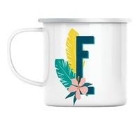 Mug en métal émaillé E eva emma emilie lettre Blanc G