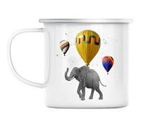 Mug en métal émaillé éléphant volant mongolfière Blanc G