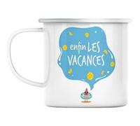 Mug en métal émaillé Enfin les vacances été plage Blanc G