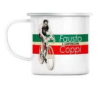 Mug en métal émaillé Fausto coppi vintage vélo Blanc G