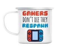 Mug en métal émaillé Gamers don't die they respawn Blanc G
