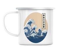 Mug en métal émaillé Hokusai grandes vagues japon Blanc G