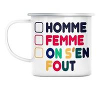 Mug en métal émaillé Homme femme on s'en fout Blanc G
