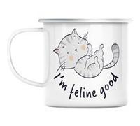 Mug en métal émaillé I'm feline good chat animaux Blanc G