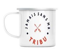 Mug en métal émaillé Jamais sans ma tribu famille Blanc G