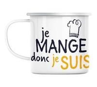 Mug en métal émaillé Je mange donc je suis humour Blanc G