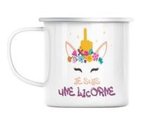 Mug en métal émaillé Je suis une licorne humour Blanc G