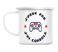 Mug en métal émaillé J'peux pas j'ai console jeux Blanc G