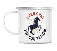 Mug en métal émaillé J'peux pas j'ai equitation Blanc G