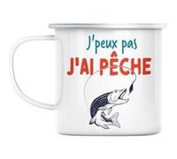 Mug en métal émaillé J'peux pas j'ai pêche pecheur Blanc G