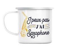Mug en métal émaillé J'peux pas j'ai saxophone Blanc G