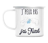 Mug en métal émaillé J'peux pas j'ai tricot laine Blanc G