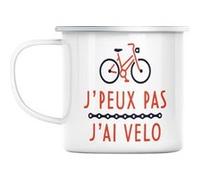 Mug en métal émaillé J'peux pas j'ai vélo cyclisme Blanc G