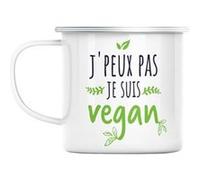 Mug en métal émaillé J'peux pas je suis vegan Blanc G