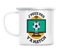 Mug en métal émaillé J'peux pas y'a match football Blanc G