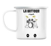 Mug en métal émaillé La batterie m'appelle musique Blanc G