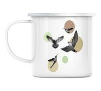 Mug en métal émaillé L'envol des oiseaux collage Blanc G