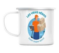 Mug en métal émaillé Les vrais héros - livreur Blanc G