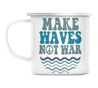 Mug en métal émaillé Make waves not war surf Blanc G