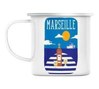 Mug en métal émaillé Marseille pastis port ville Blanc G