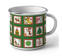 Mug en Métal Emaillé Motifs de Noel Sapin Cadeau Vintage Retro Santa Claus 50's