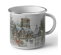 Mug en Métal Emaillé Paysage De Noel Style Peinture Vintage Retro Santa Claus