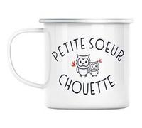 Mug en métal émaillé Petite soeur chouette famille Blanc G