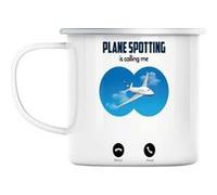 Mug en métal émaillé Plane spotting is calling me Blanc G