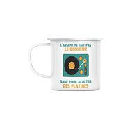 Mug en Métal Emaillé Platines Vinyle DJ - L'argent ne Fait Pas le Bonheur Musique