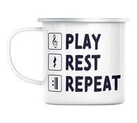 Mug en métal émaillé Play rest repeat partition Blanc G