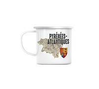 Mug en Métal Emaillé Pyrénées Atlantiques 64 Département Pau Carte Ancienne Rare