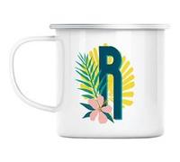 Mug en métal émaillé R rachel rose lettre prénom Blanc G