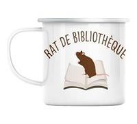 Mug en métal émaillé Rat de bibliothèque livre Blanc G