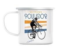 Mug en métal émaillé Raymond poulidor vintage vélo Blanc G