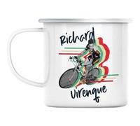 Mug en métal émaillé Richard virenque vintage vélo Blanc G