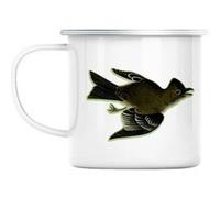 Mug en métal émaillé Sayornis oiseau planche Blanc G