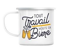 Mug en métal émaillé Tout travail mérite sa bière Blanc G