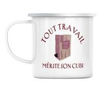 Mug en métal émaillé Tout travail mérite son cubi Blanc G