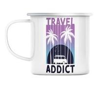 Mug en métal émaillé Travel addict plage surf mer Blanc G