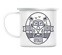Mug en métal émaillé Vivre aimer voyager van Blanc G