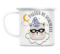Mug en métal émaillé Voleur de sommeil dessin Blanc G