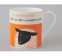 Mug en porcelaine anglaise avec inscription « happiness is a walk in the countryside » décoré à Stoke on Trent, Angleterre, Porcelaine fine, Orange