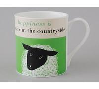 Mug en porcelaine anglaise avec inscription « happiness is a walk in the countryside » décoré à Stoke on Trent, Angleterre, Porcelaine fine., Vert