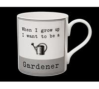 Mug en porcelaine anglaise avec inscription « When I Grow up I want to be a GARDENER » décoré à Stoke on Trent, Angleterre