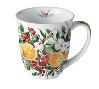 Ambiente Mug en porcelaine fine aux agrumes et feuillages de Noël
