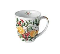 Mug en porcelaine fine aux agrumes et feuillages de Noël