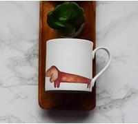 Mug en porcelaine fine avec teckel dans une boîte cadeau - Fait à la main à Stoke on Trent, en Angleterre