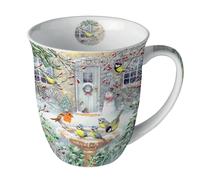 Ambiente Tasse de Noël oiseaux sur bain d'oiseaux en hiver en porcelaine. Tasse à motif pour la table dressée et comme cadeau, 0,4 l x H 10,5 cm